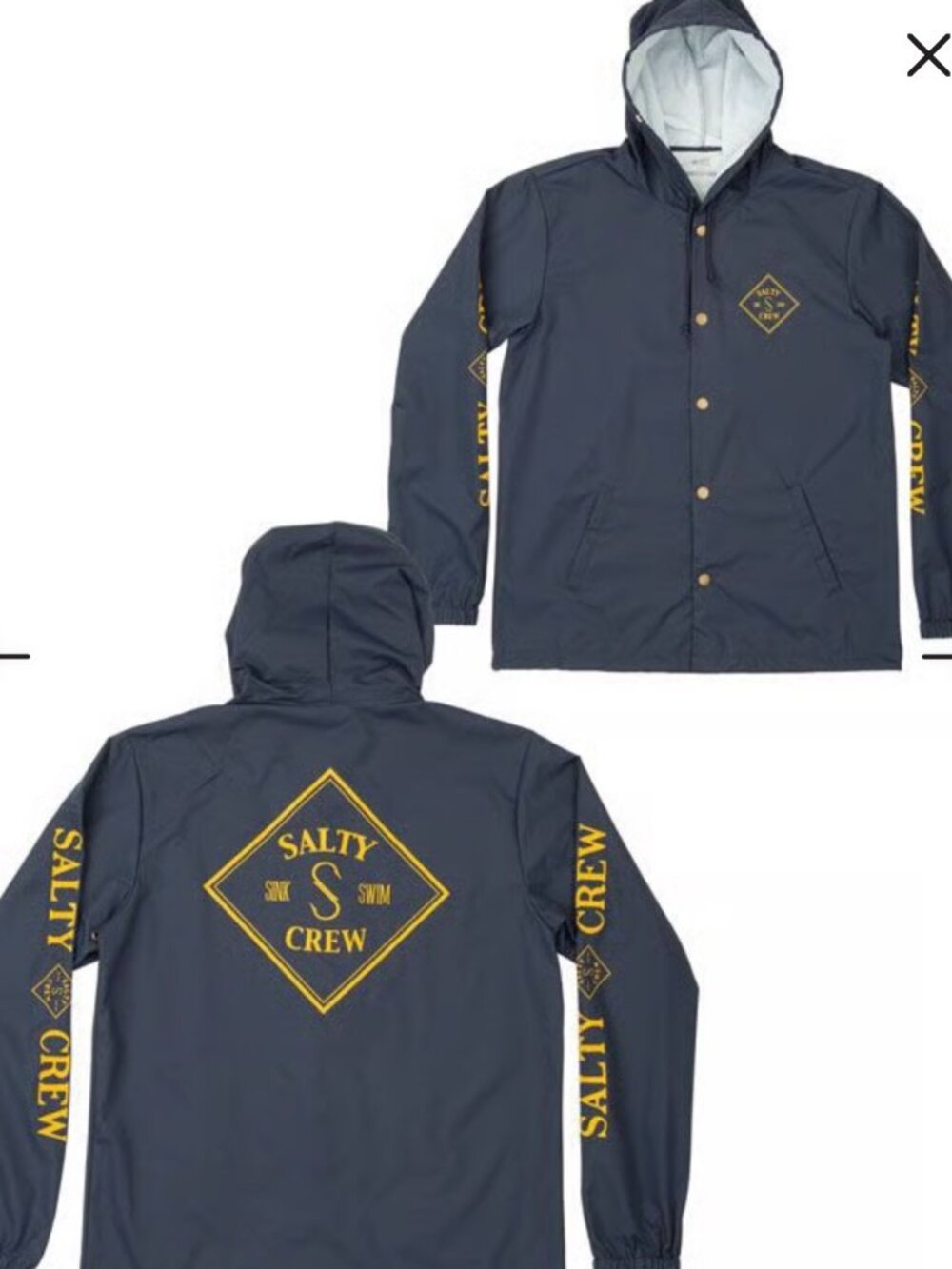 Salty Crew Tippet Hooded Jacket Navy Blue Nautical Rain Coat Parka Men's XL - Picture 14 of 16